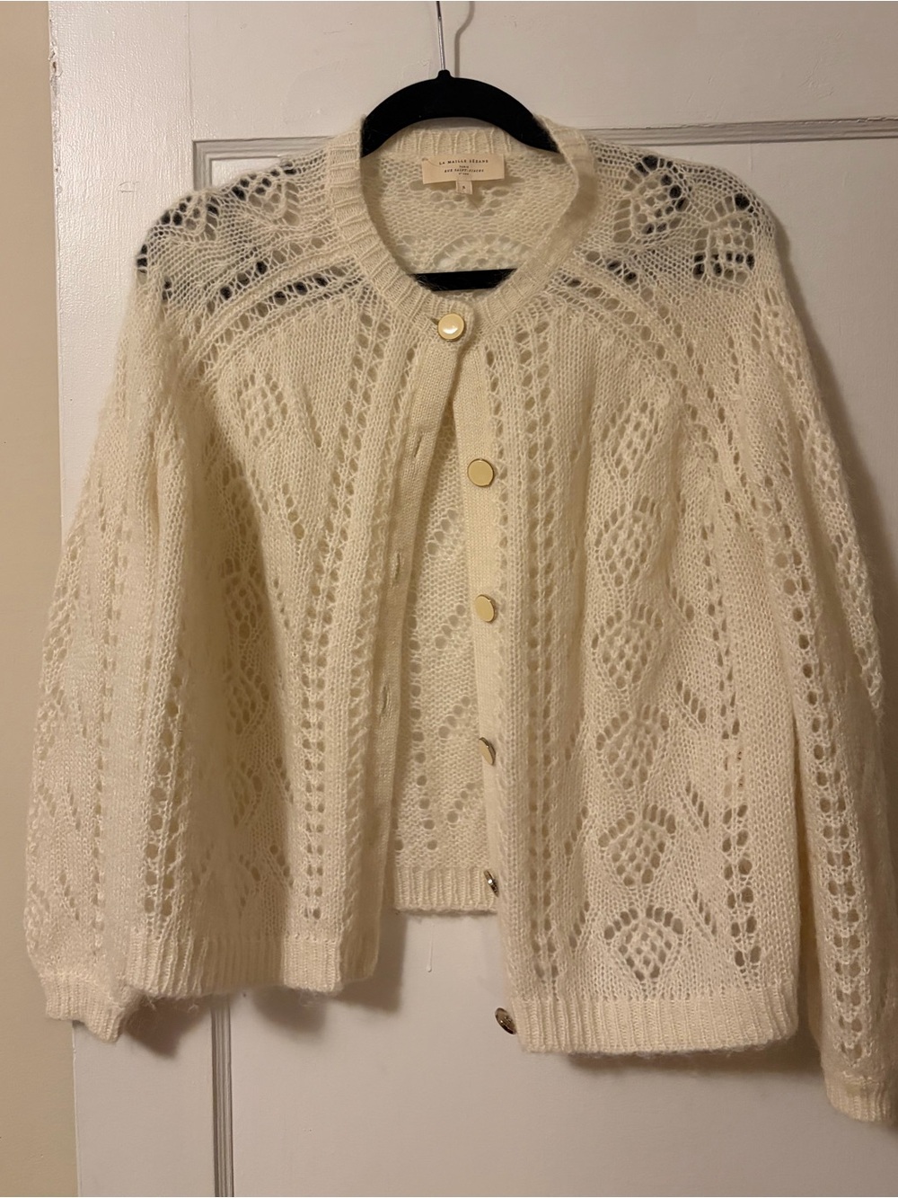 Sezane La Maille Sezane Kid Mohair Merino Crew Neck Cardigan
